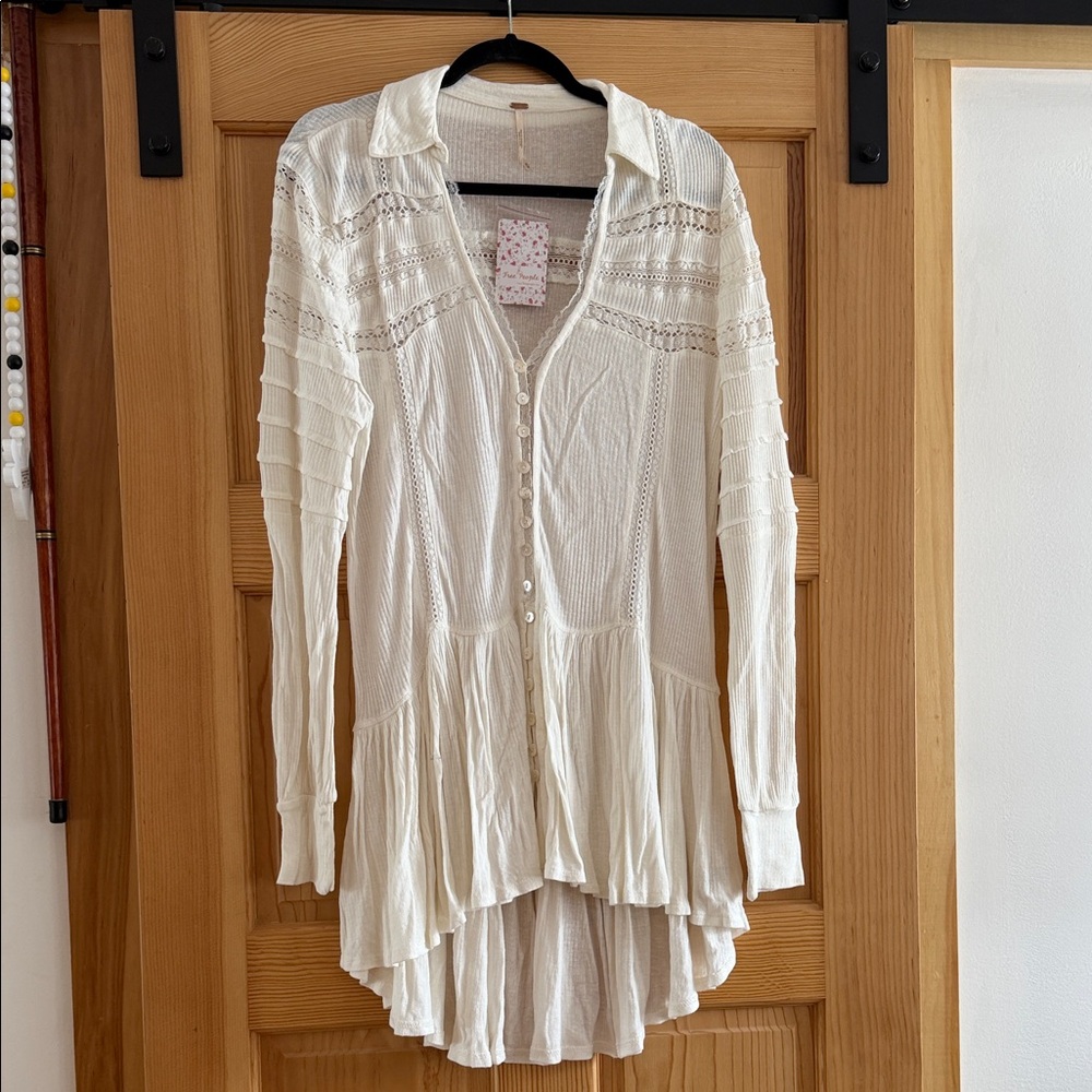 Free People Cream Lace Detail Top